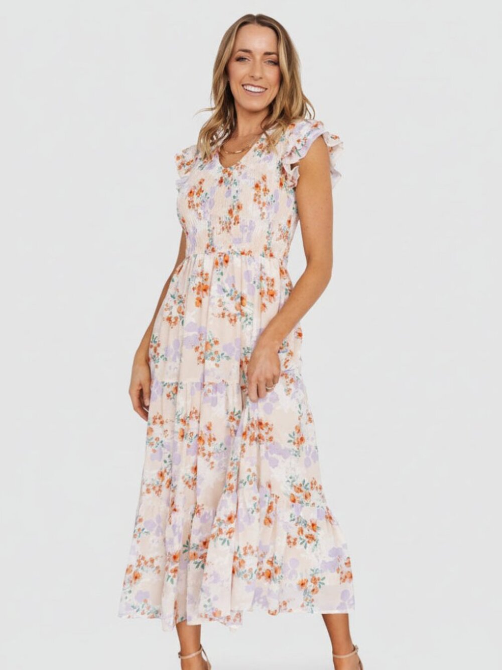 Baltic Born Arla Smocked Maxi Dress | Cream Floral Size SS